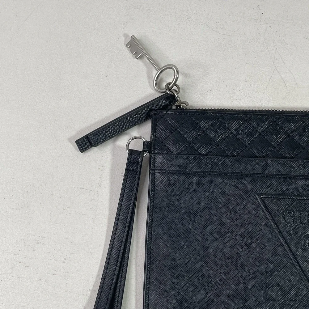 Guess Zipper Pouch Y2K Clutch Cosmetic Bag Black